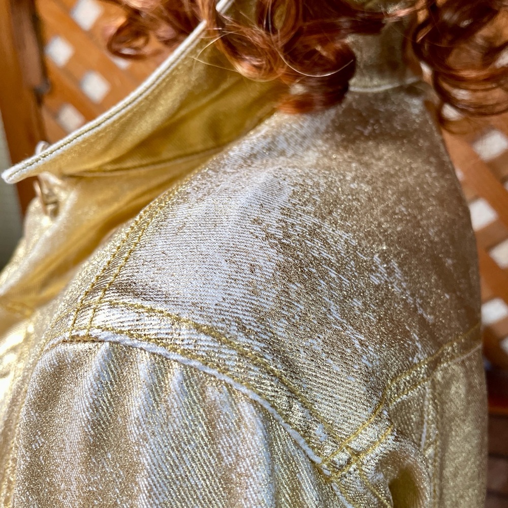 GUESS Unique GOLD Coated JEAN JACKET Size M As-Is New With Defects - Picture 8 of 16